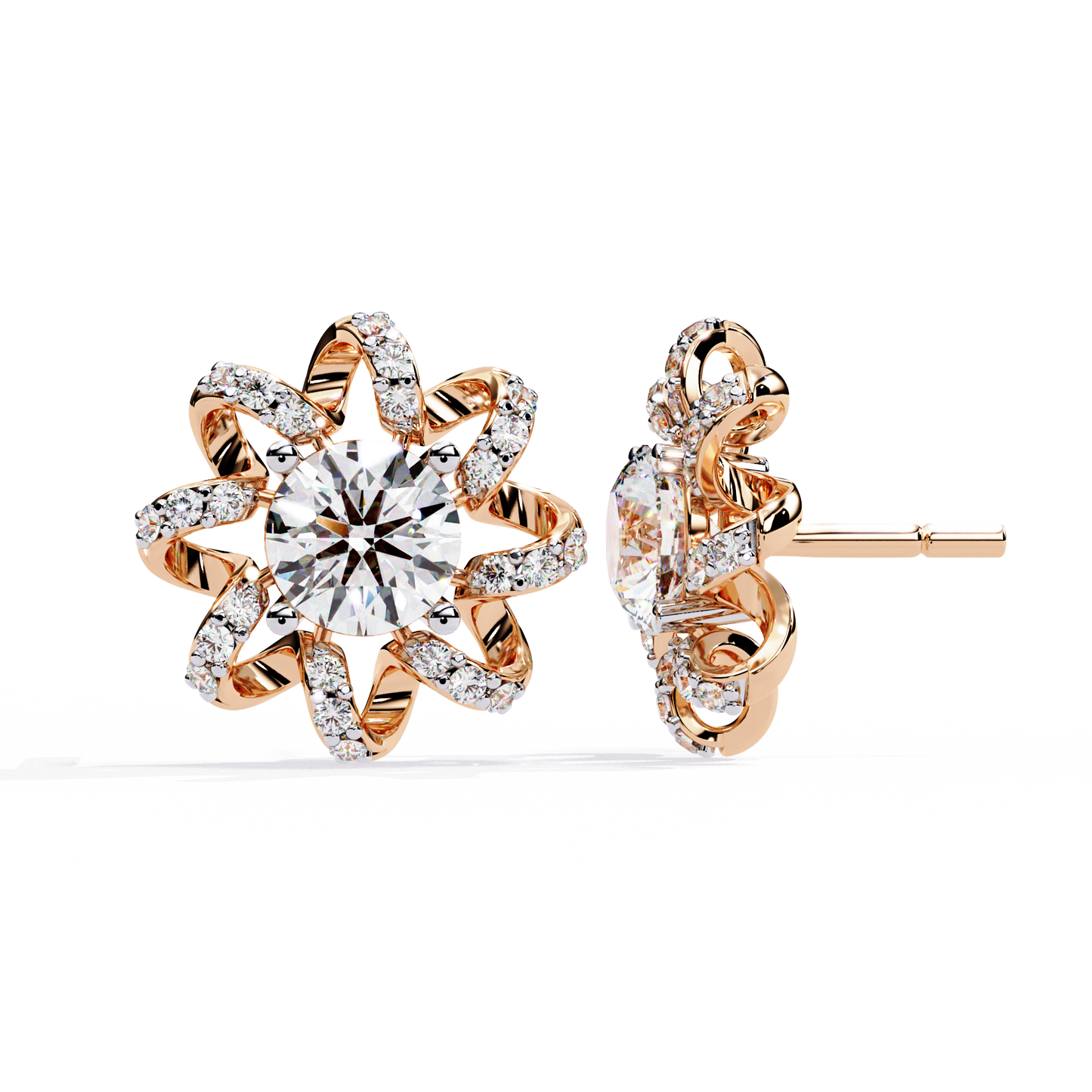 Golden Knot & Diamond Cluster Studs Earrings - 1.93 Ct
