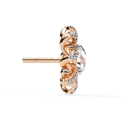 Golden Knot & Diamond Cluster Studs Earrings - 1.93 Ct