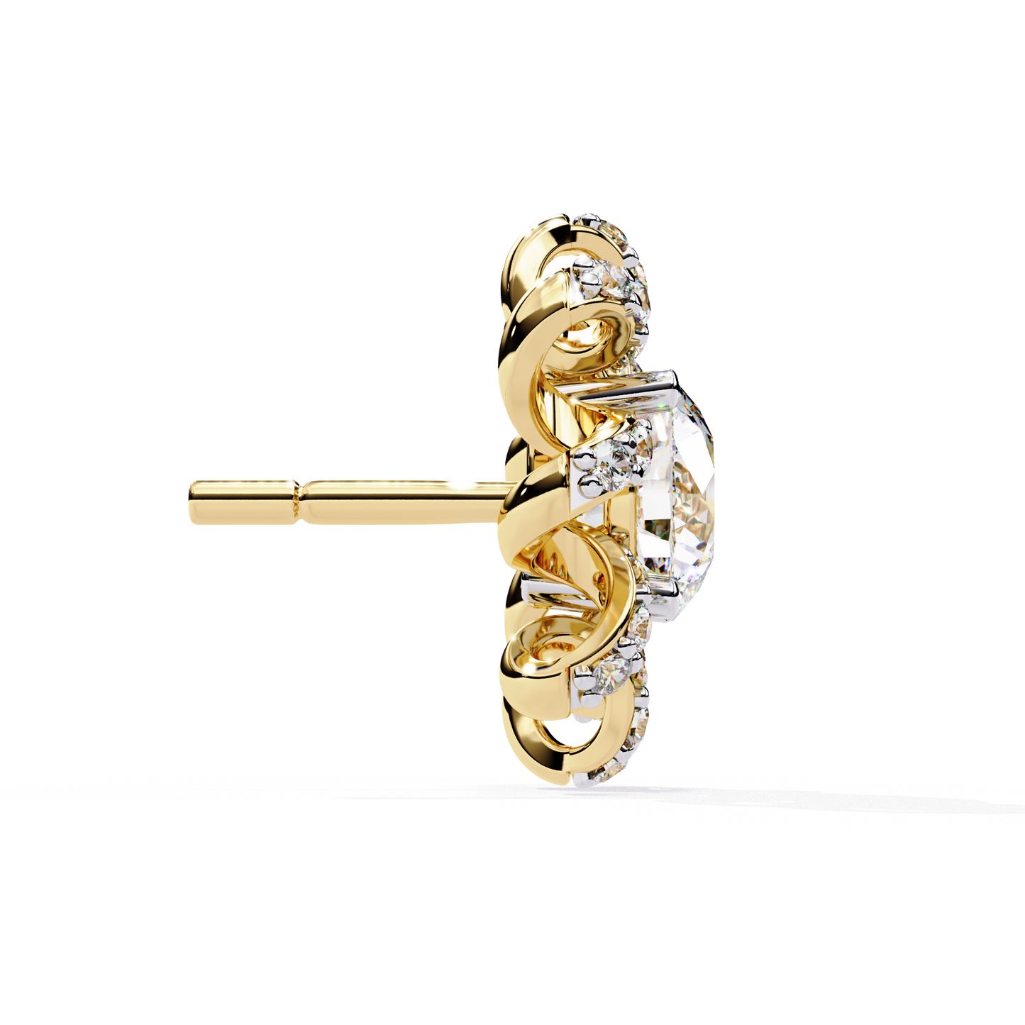 Golden Knot & Diamond Cluster Studs Earrings - 1.93 Ct