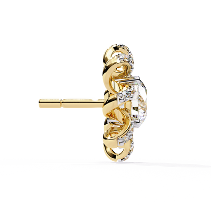 Golden Knot & Diamond Cluster Studs Earrings - 1.93 Ct