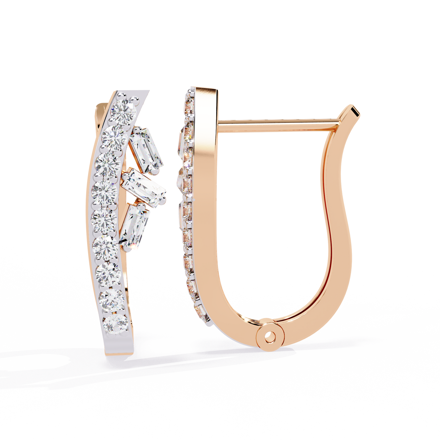 Asymmetric Baguette & Round Diamond Earrings In Gold - 0.37 Ct