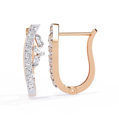 Asymmetric Baguette & Round Diamond Earrings In Gold - 0.37 Ct