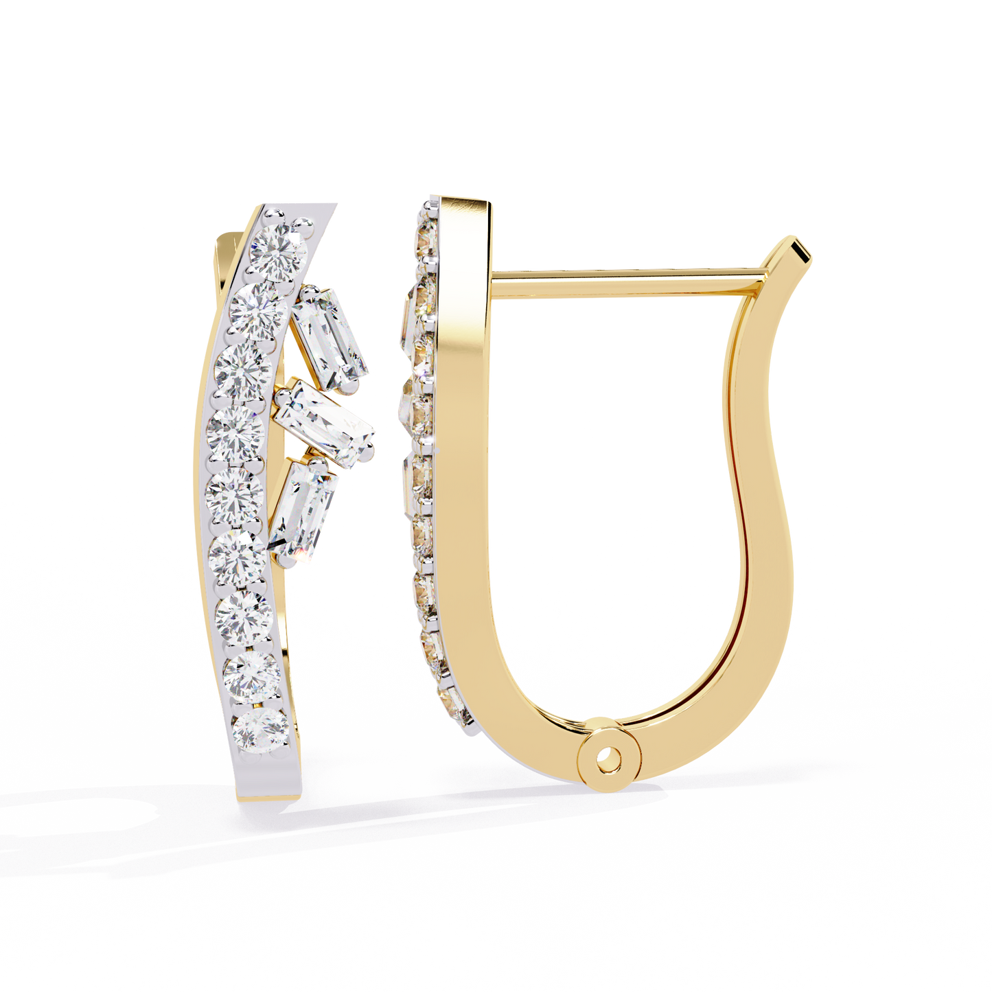 Asymmetric Baguette & Round Diamond Earrings In Gold - 0.37 Ct