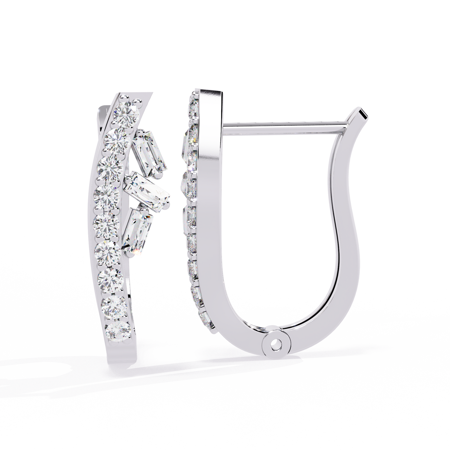 Asymmetric Baguette & Round Diamond Earrings In Gold - 0.37 Ct