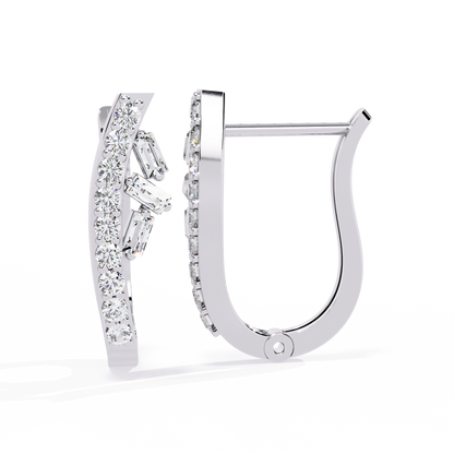 Asymmetric Baguette & Round Diamond Earrings In Gold - 0.37 Ct