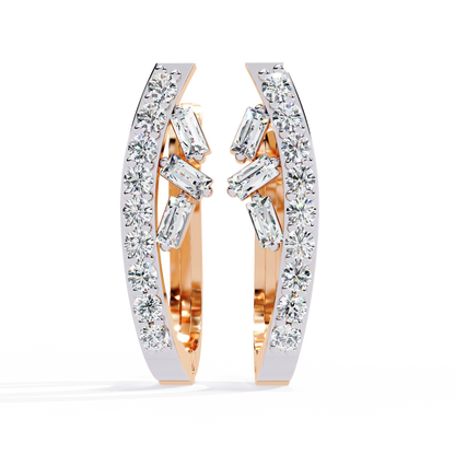 Asymmetric Baguette & Round Diamond Earrings In Gold - 0.37 Ct