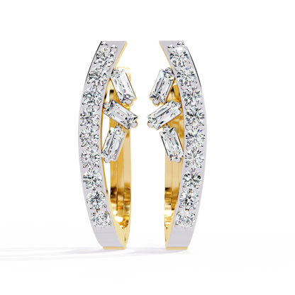 Asymmetric Baguette & Round Diamond Earrings In Gold - 0.37 Ct