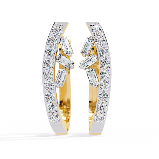 Asymmetric Baguette & Round Diamond Earrings In Gold - 0.37 Ct
