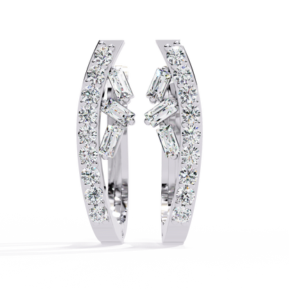 Asymmetric Baguette & Round Diamond Earrings In Gold - 0.37 Ct