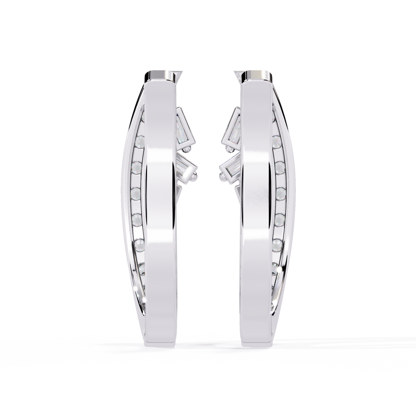 Asymmetric Baguette & Round Diamond Earrings In Gold - 0.37 Ct