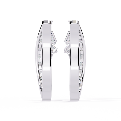 Asymmetric Baguette & Round Diamond Earrings In Gold - 0.37 Ct