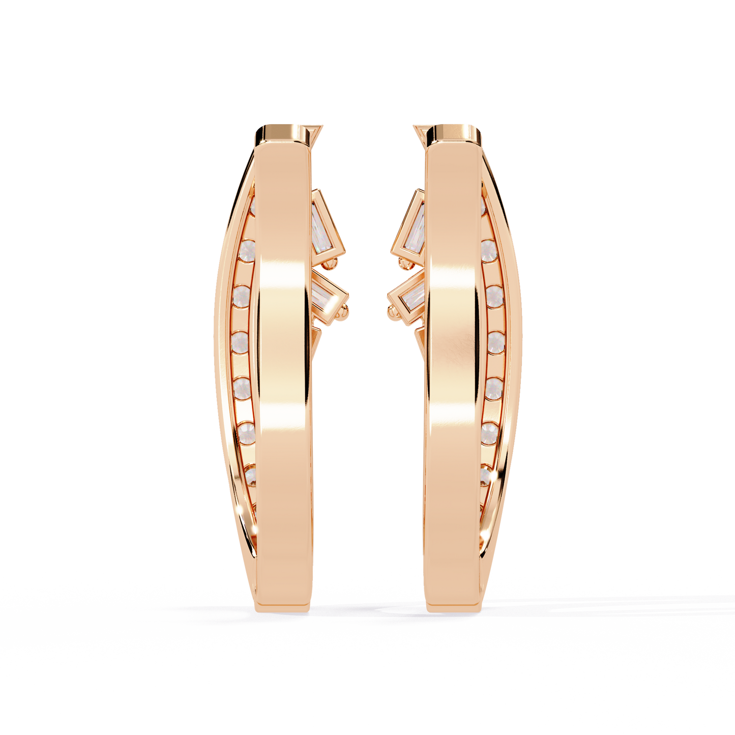 Asymmetric Baguette & Round Diamond Earrings In Gold - 0.37 Ct