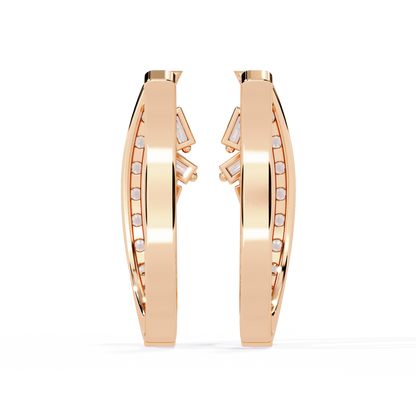Asymmetric Baguette & Round Diamond Earrings In Gold - 0.37 Ct