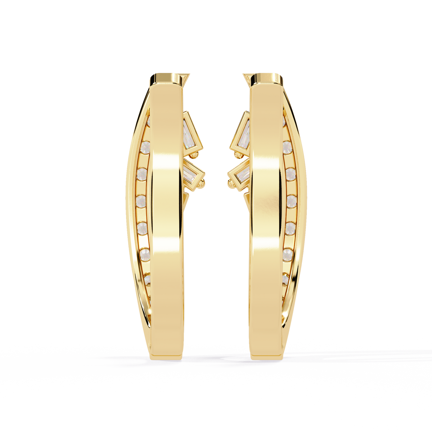 Asymmetric Baguette & Round Diamond Earrings In Gold - 0.37 Ct
