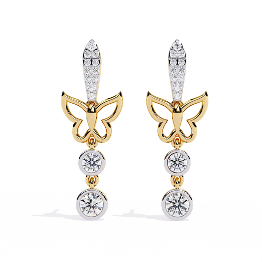 Butterfly Motif Gold & Diamond Drop Earrings - 0.55 Ct