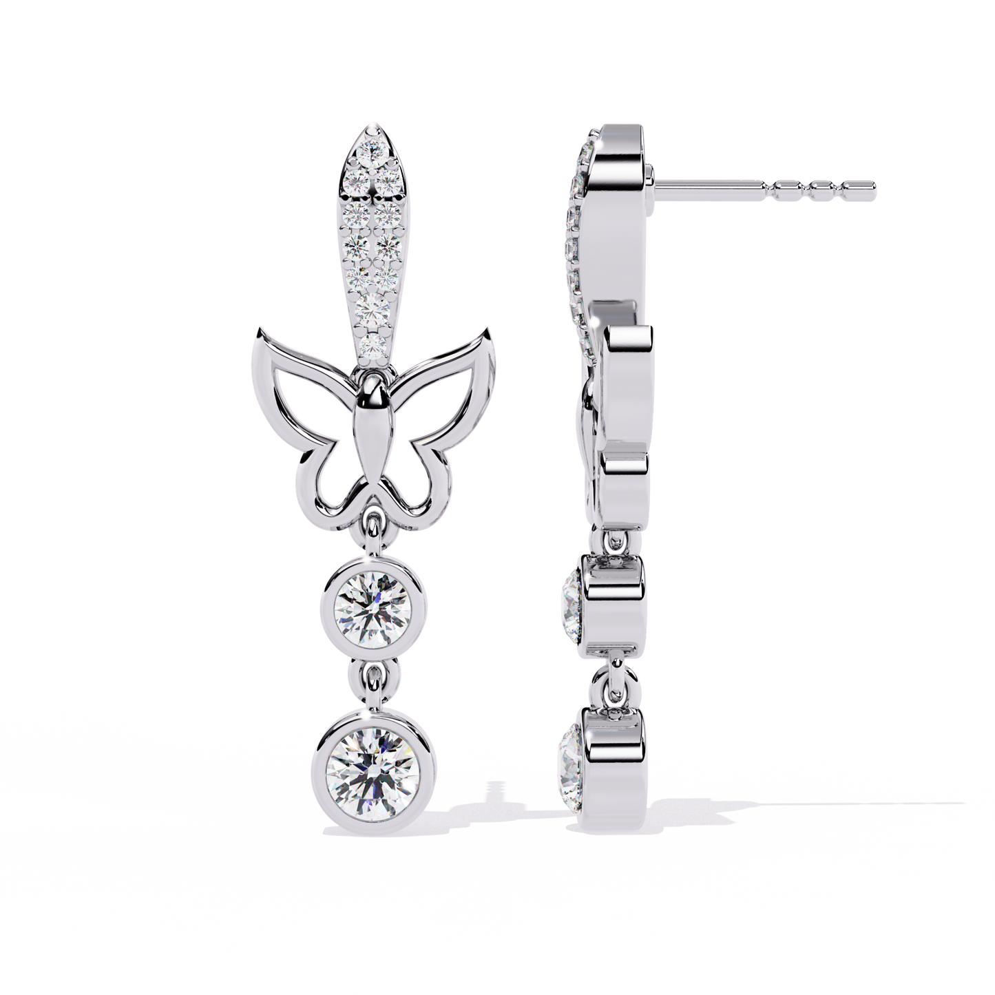 Butterfly Motif Gold & Diamond Drop Earrings - 0.55 Ct
