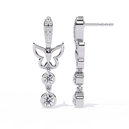 Butterfly Motif Gold & Diamond Drop Earrings - 0.55 Ct