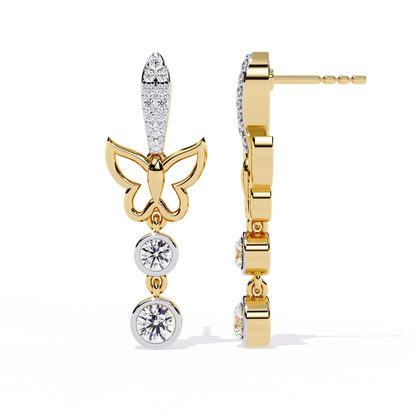 Butterfly Motif Gold & Diamond Drop Earrings - 0.55 Ct