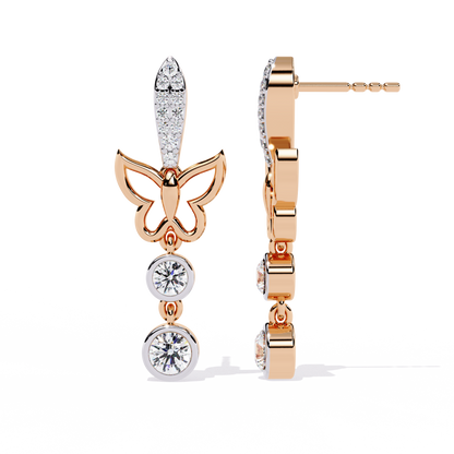 Butterfly Motif Gold & Diamond Drop Earrings - 0.55 Ct