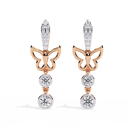 Butterfly Motif Gold & Diamond Drop Earrings - 0.55 Ct