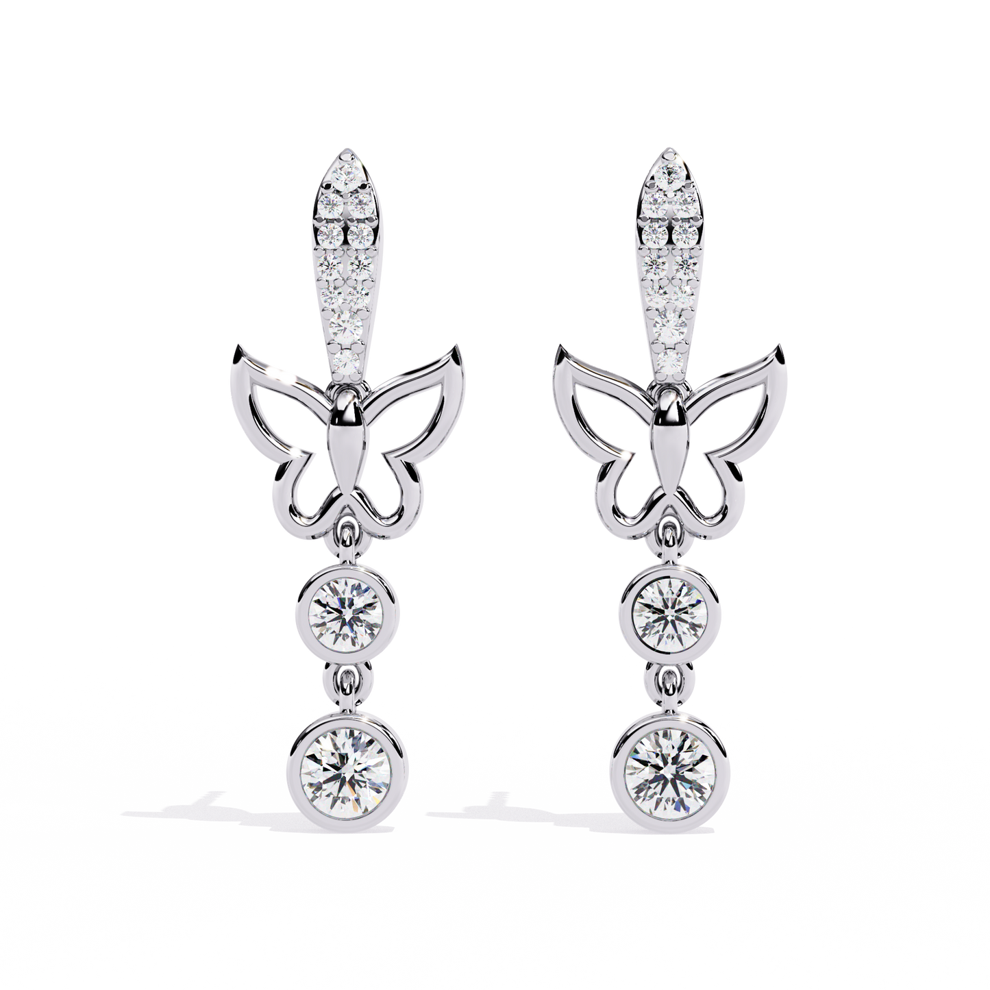 Butterfly Motif Gold & Diamond Drop Earrings - 0.55 Ct