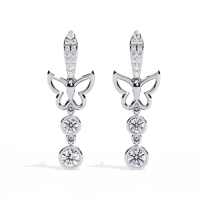 Butterfly Motif Gold & Diamond Drop Earrings - 0.55 Ct