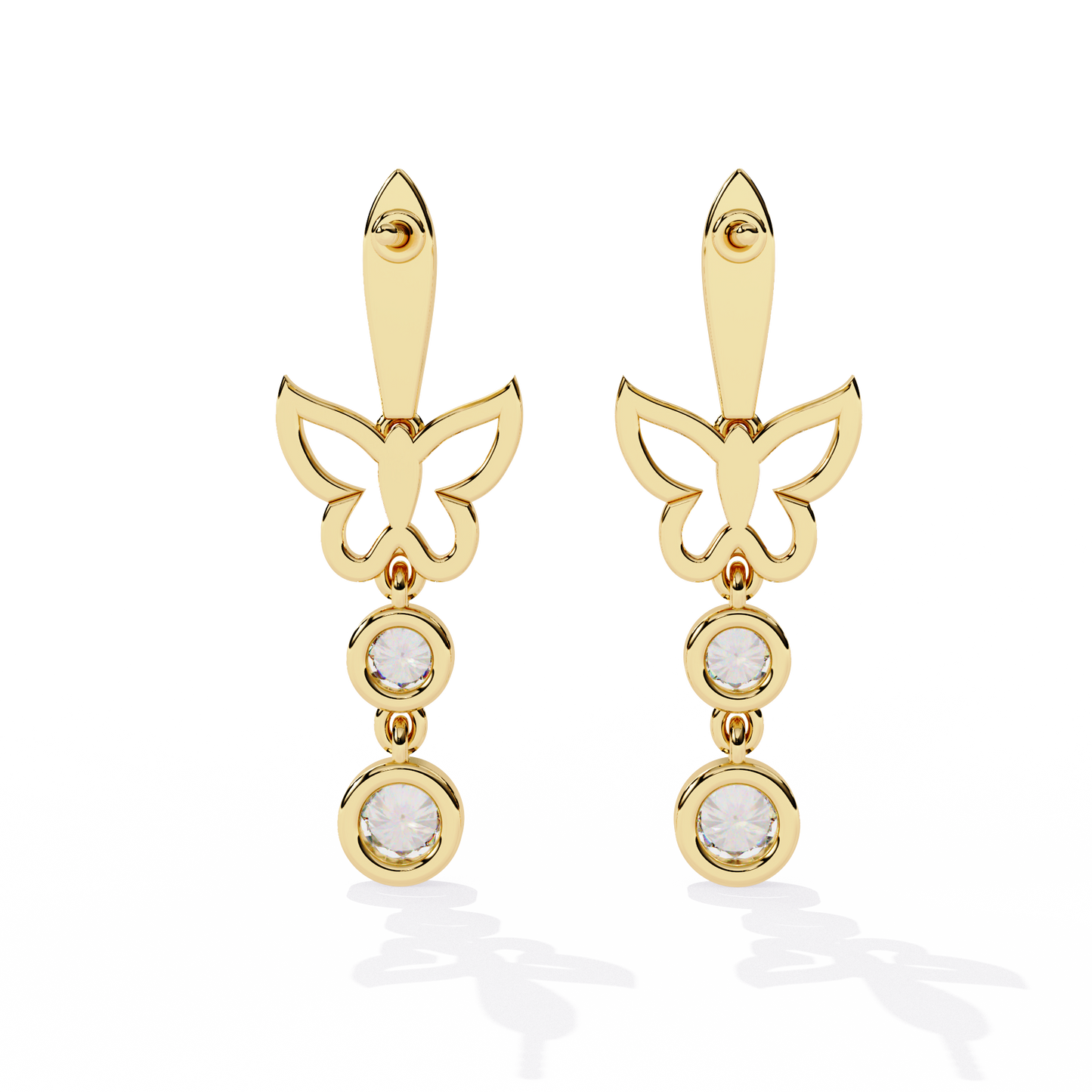 Butterfly Motif Gold & Diamond Drop Earrings - 0.55 Ct