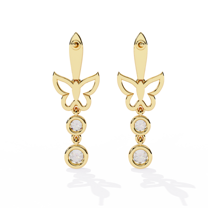 Butterfly Motif Gold & Diamond Drop Earrings - 0.55 Ct