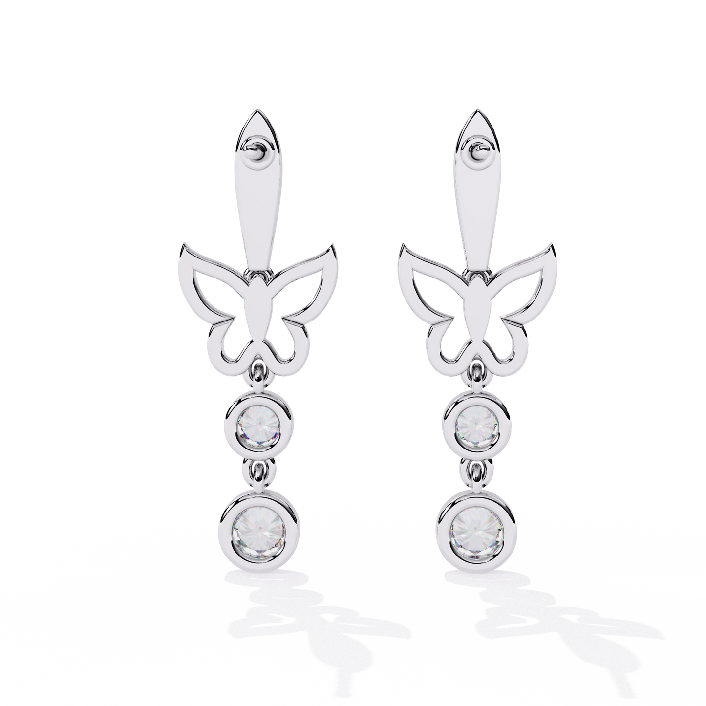 Butterfly Motif Gold & Diamond Drop Earrings - 0.55 Ct