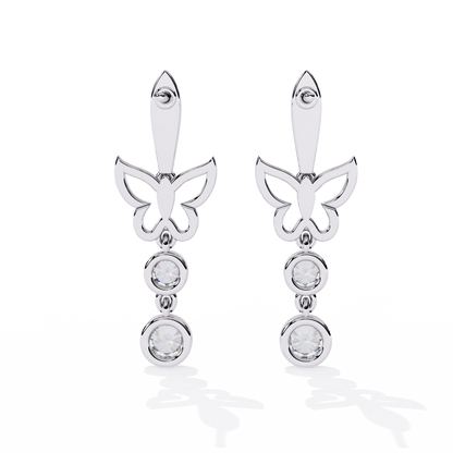 Butterfly Motif Gold & Diamond Drop Earrings - 0.55 Ct