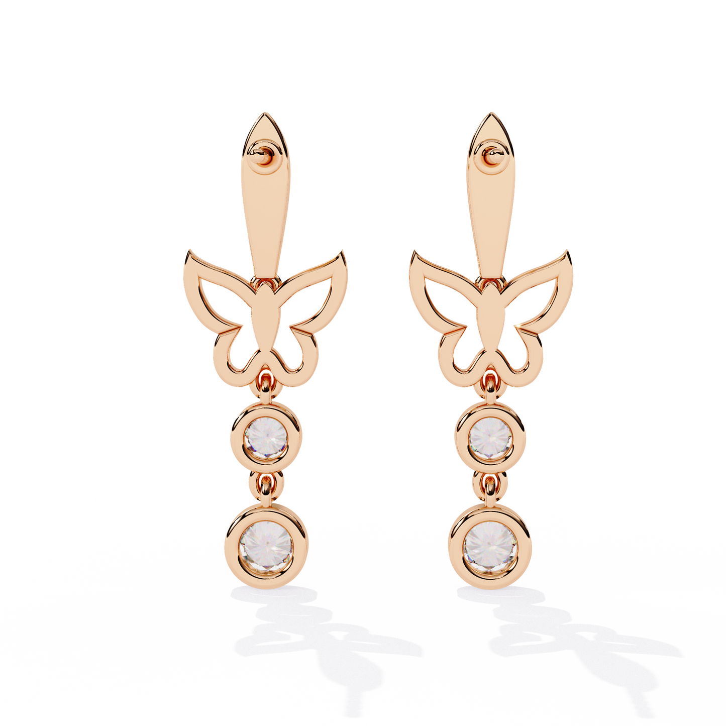 Butterfly Motif Gold & Diamond Drop Earrings - 0.55 Ct