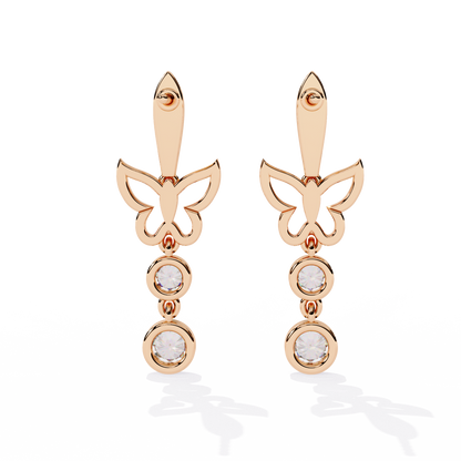 Butterfly Motif Gold & Diamond Drop Earrings - 0.55 Ct