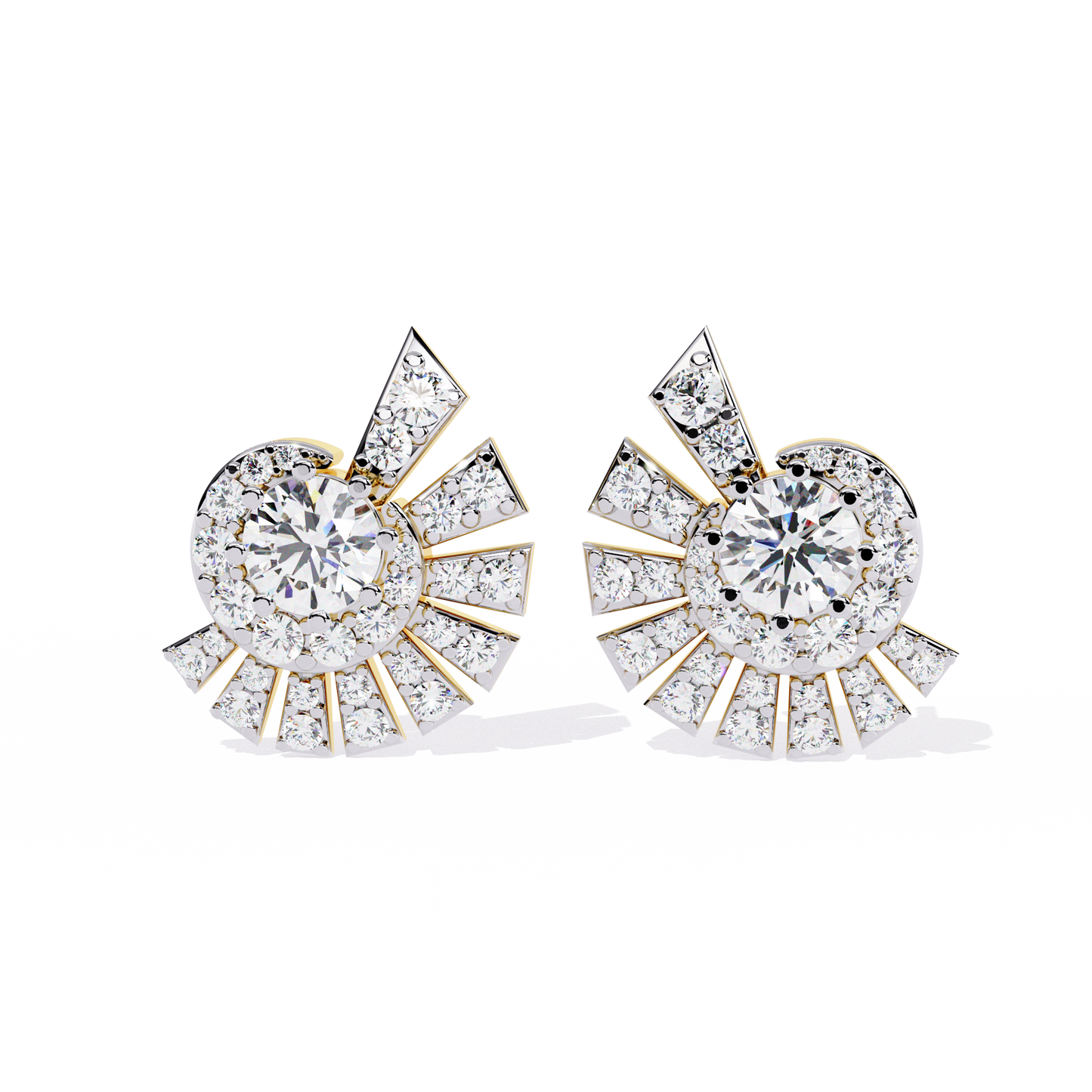 Geometric Fan Cluster Diamond Studs Earrings: The Art Deco Collection - 1.66 Ct