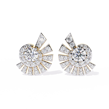 Geometric Fan Cluster Diamond Studs Earrings: The Art Deco Collection - 1.66 Ct
