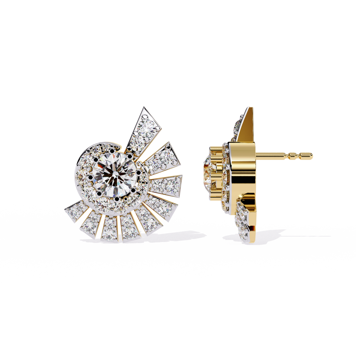 Geometric Fan Cluster Diamond Studs Earrings: The Art Deco Collection - 1.66 Ct