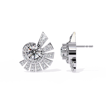 Geometric Fan Cluster Diamond Studs Earrings: The Art Deco Collection - 1.66 Ct