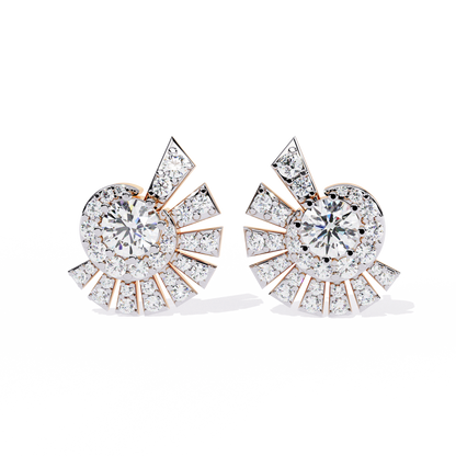 Geometric Fan Cluster Diamond Studs Earrings: The Art Deco Collection - 1.66 Ct