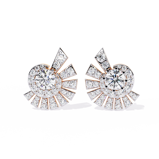 Geometric Fan Cluster Diamond Studs Earrings: The Art Deco Collection - 1.66 Ct