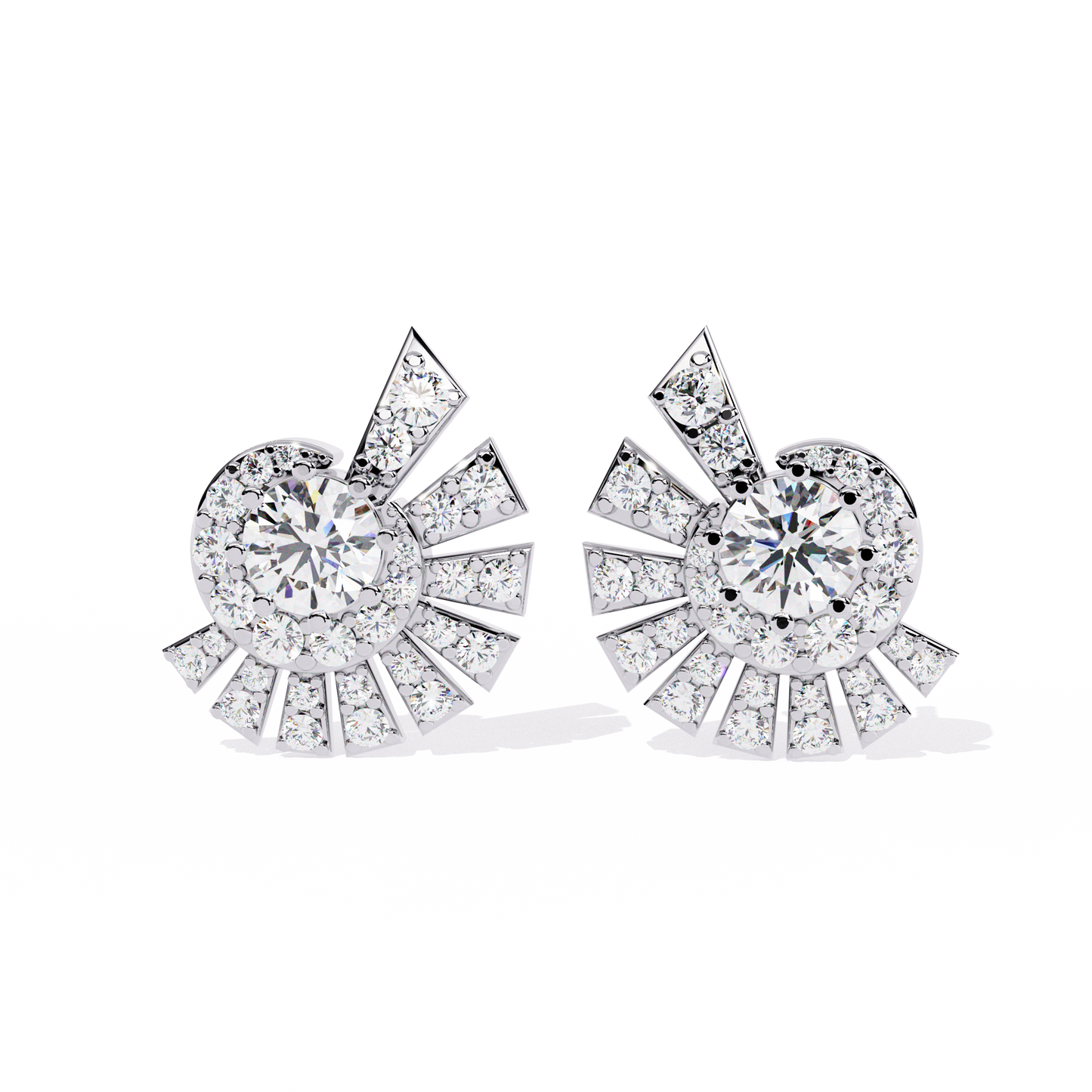 Geometric Fan Cluster Diamond Studs Earrings: The Art Deco Collection - 1.66 Ct