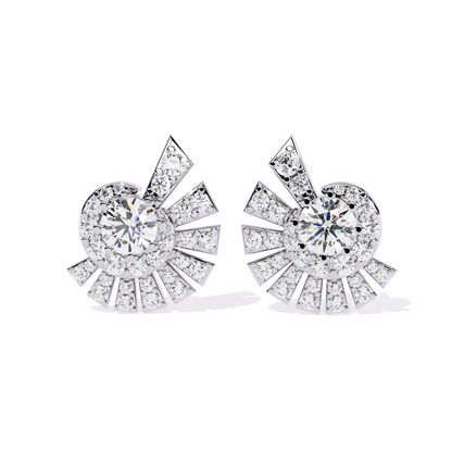 Geometric Fan Cluster Diamond Studs Earrings: The Art Deco Collection - 1.66 Ct