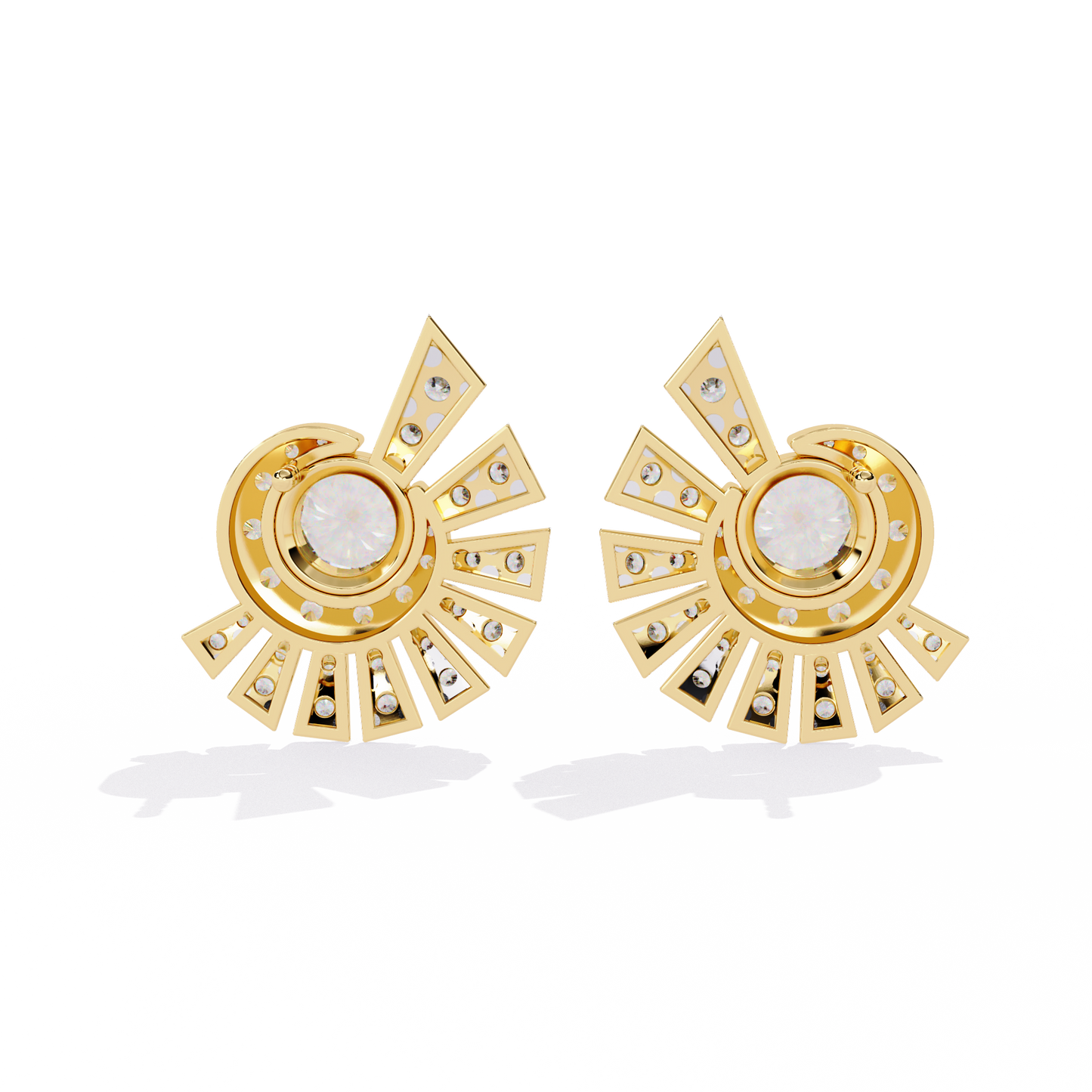 Geometric Fan Cluster Diamond Studs Earrings: The Art Deco Collection - 1.66 Ct