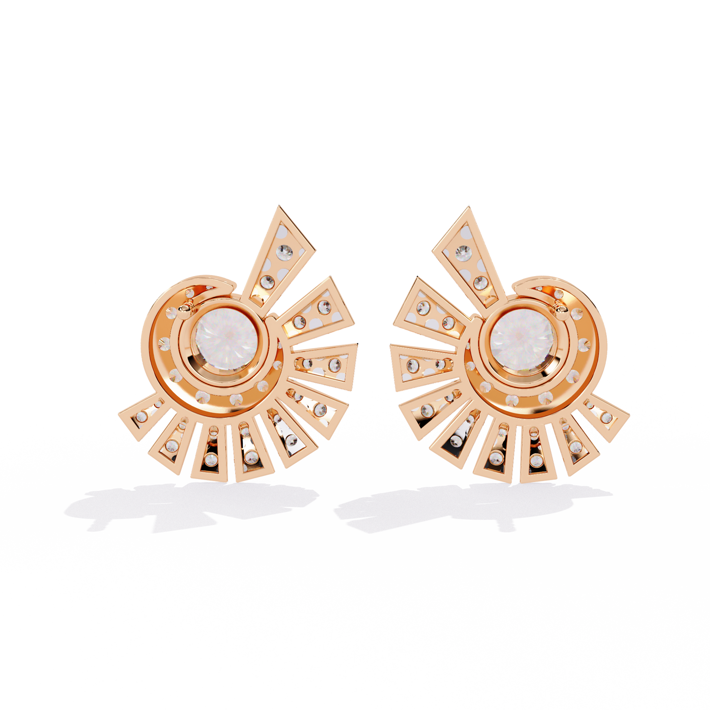 Geometric Fan Cluster Diamond Studs Earrings: The Art Deco Collection - 1.66 Ct