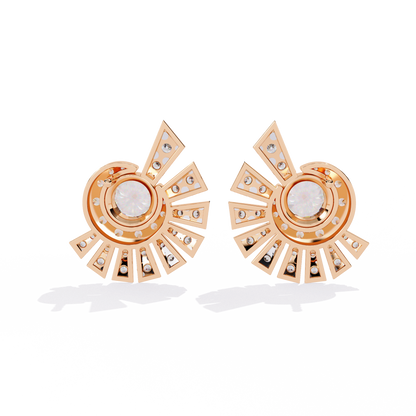 Geometric Fan Cluster Diamond Studs Earrings: The Art Deco Collection - 1.66 Ct