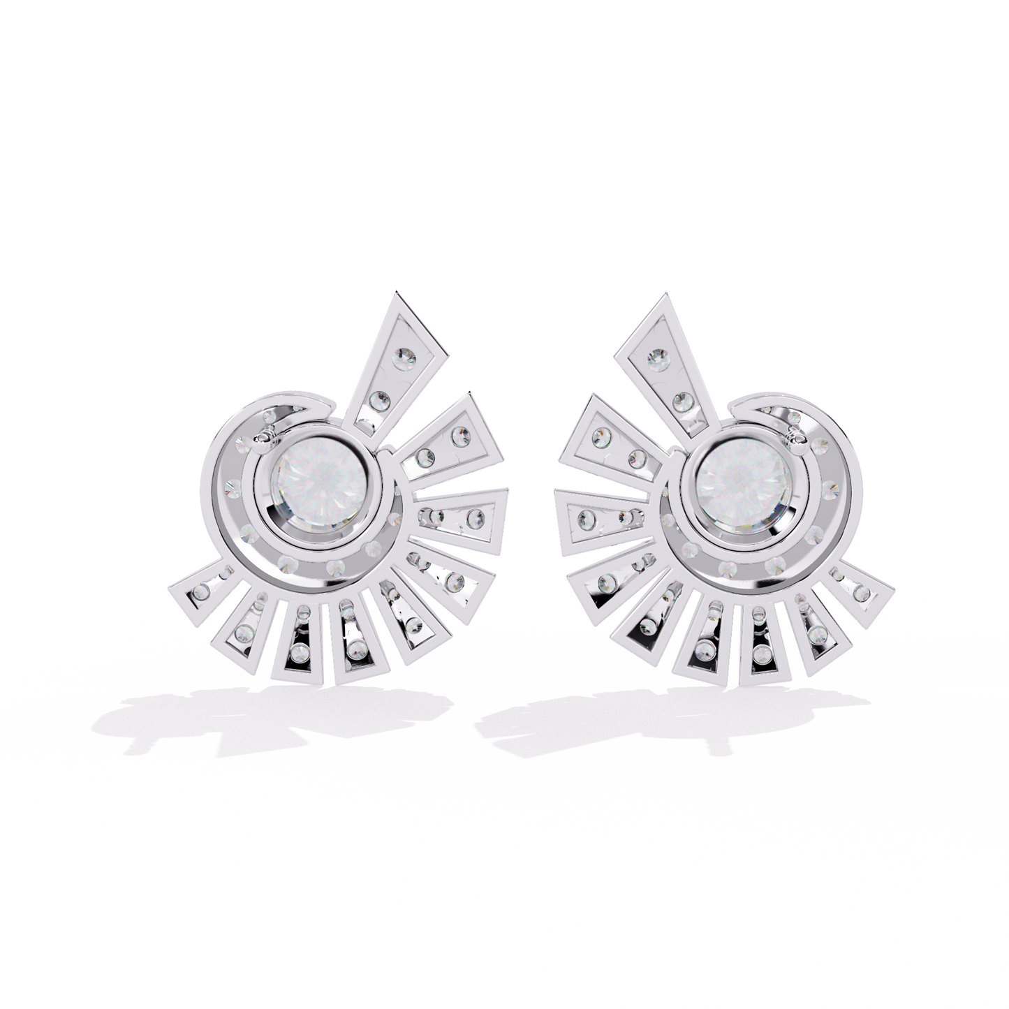 Geometric Fan Cluster Diamond Studs Earrings: The Art Deco Collection - 1.66 Ct