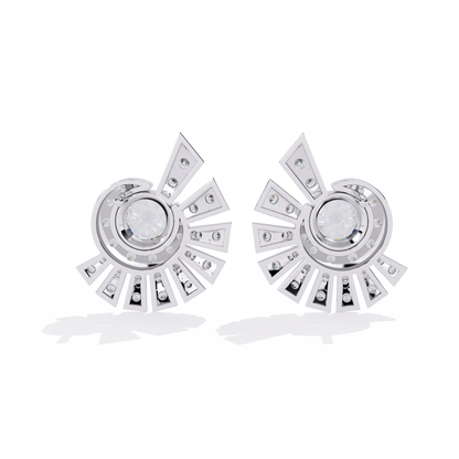 Geometric Fan Cluster Diamond Studs Earrings: The Art Deco Collection - 1.66 Ct