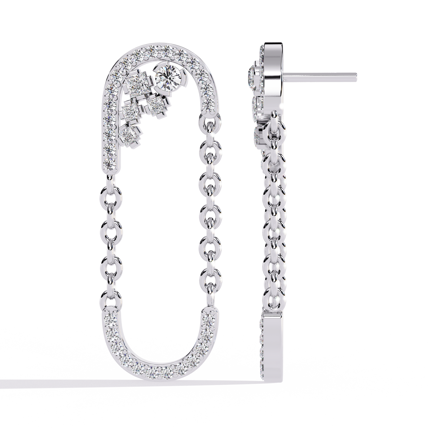 Contemporary U-Shape Diamond & Gold Chain Dangle Earrings - 0.48 Ct