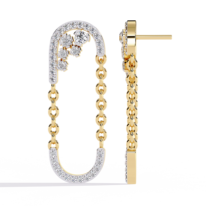 Contemporary U-Shape Diamond & Gold Chain Dangle Earrings - 0.48 Ct