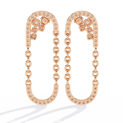 Contemporary U-Shape Diamond & Gold Chain Dangle Earrings - 0.48 Ct