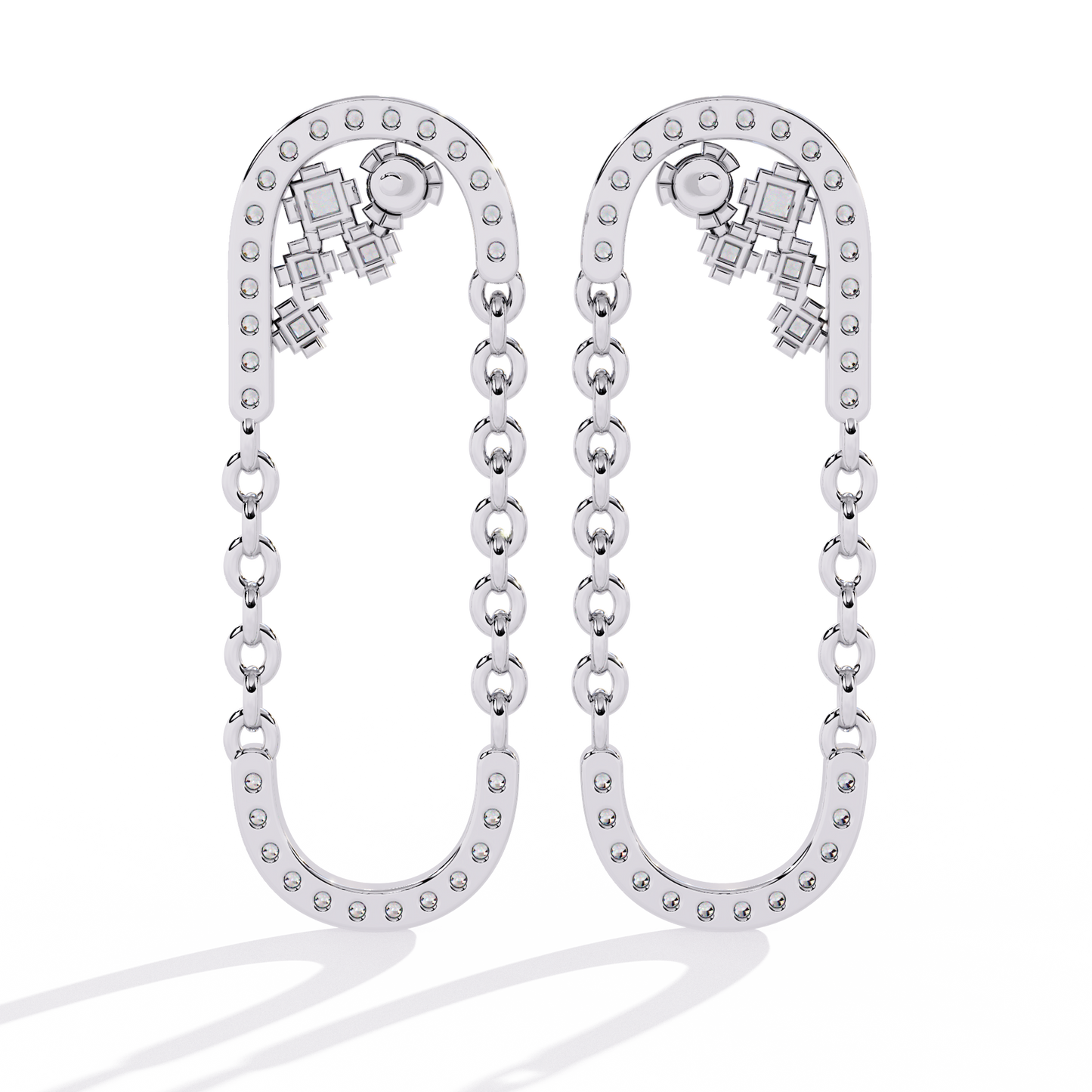 Contemporary U-Shape Diamond & Gold Chain Dangle Earrings - 0.48 Ct