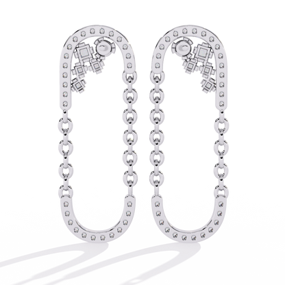 Contemporary U-Shape Diamond & Gold Chain Dangle Earrings - 0.48 Ct